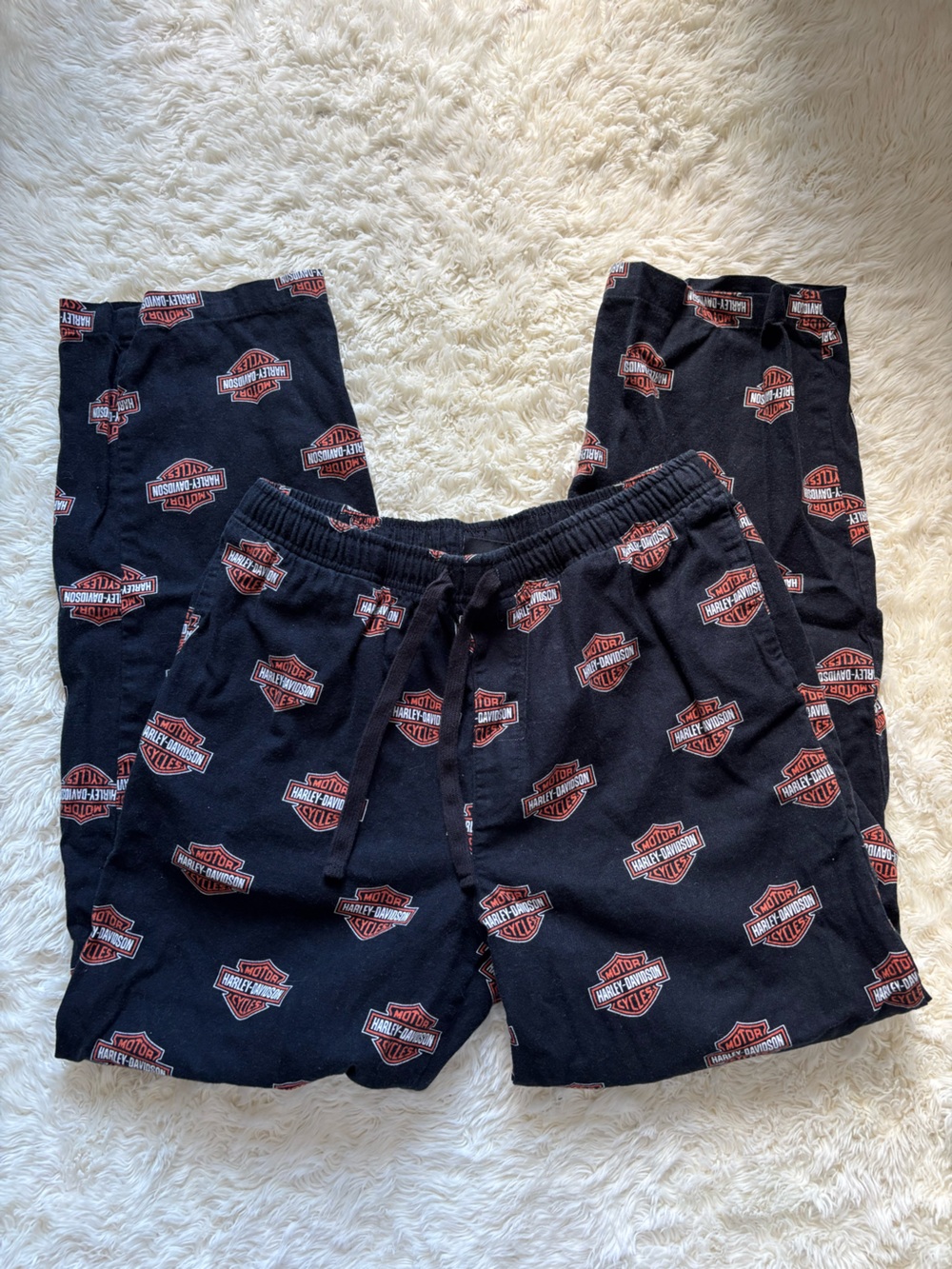 Harley-Davidson Black Pajama Pants with Orange Logo Print